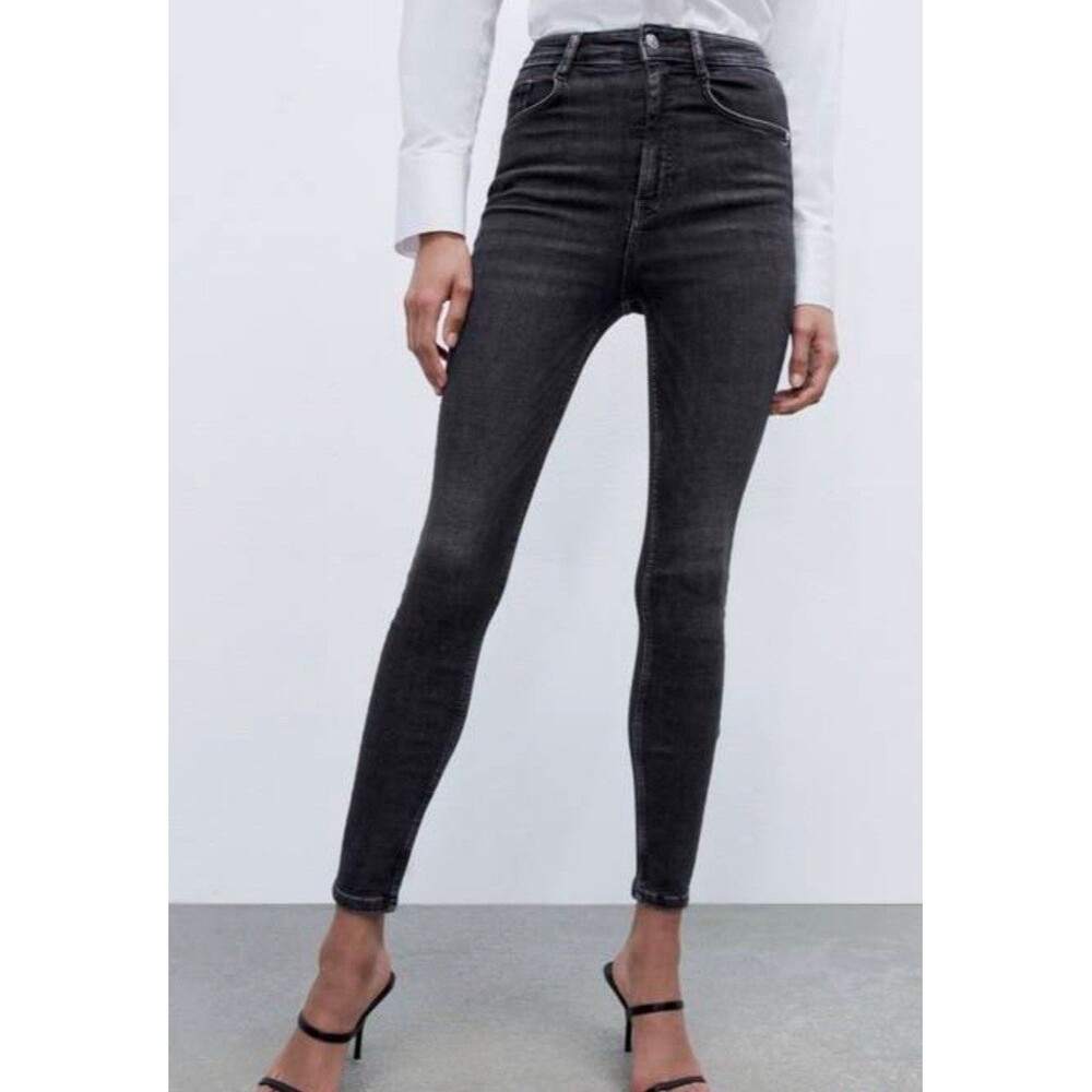 Zara High Rise Skinny Fit Stretch Jeggings Black - Size 6